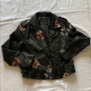 Faux leather embroidered jacket
